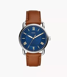 Copeland 42mm Three-Hand Luggage Leather Watch Leather Travel Watch With Round Dial, Classic Blue Leather Watch, Classic Leather Watch For Travel, Classic Blue Leather Watches, Classic Leather Travel Watch, Leather Travel Watch With Analog Display, Classic Watches With Round Dial For Travel, Blue Leather Watches For Everyday Use, Classic Travel Watch