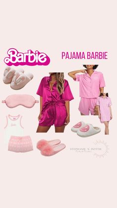 Barbie Party outfit Pajama Barbie, Barbie Pajama, Barbie Party ideas, Barbie slippers, striped pajama dress, silk pink pajamas, pink slippers, pink eye mask, pink bunny slippers Barbie Pajamas Women, Barbie Pajama Party, Barbie Brunch Outfit, Party Barbie Outfit, Slumber Party Costume, Sleepover Barbie Costume, Barbie Dress Up Day At School, Barbie Dress Up Ideas, Pajamas Party Outfit