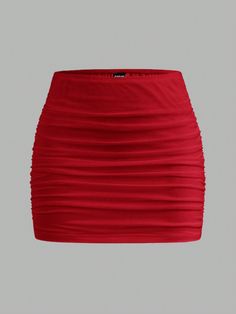 Summer Mesh Double Layer Ruched Flared Mini Skirt Red Sexy   Knitted Fabric Plain Bodycon High Stretch  Women Clothing, size features are:Bust: ,Length: ,Sleeve Length: Cheap Trendy Red Mini Skirt, Red Skirt Aesthetic, Dark Red Skirt, Cheap Red Short Skirt, Red Clothes, Cheap Flowy Red Mini Skirt, Red Skirt, Red Mini Skirt For Cosplay, Red Non-stretch Mini Skirt