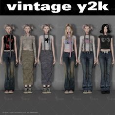 five mannequins are lined up in front of a gray background with the words vintage y2k on it