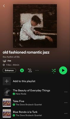 the music player is playing an old fashioned romantic jazz album on his iphone screen, and it