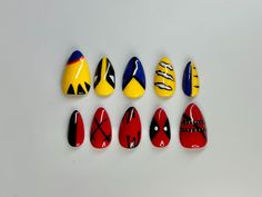 PLEASE INCLUDE YOUR NAIL SIZES AND SHAPE IN THE PERSONALIZATION DROP DOWN Unleash your inner superhero with this dynamic press-on nail set inspired by Deadpool and Wolverine! Perfect for comic book fans and nail art enthusiasts, this set features bold designs and colors that capture the essence of these iconic characters. Each nail is meticulously handcrafted, offering you a unique and edgy manicure that's ready to wear. A mix of Deadpool and Wolverine themes with vibrant red, black, yellow, and Marvel Theme Nails, Easy Character Nail Art, Deadpool Nails Acrylic, Deadpool And Wolverine Nail Art, Wolverine Nail Art, Marvel Nail Ideas, Nail Art Characters