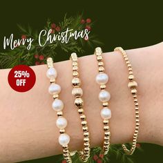 PEARL AND GOLD FILLED BRACELET Thanks for choosing us ! I am sure you will LOVE our PM DESIGN Collection! * Classic Gold Filled Bracelet 4mm ( corrugated ball Bead in the center 6mm) * Classic Gold Filled Bracelet 3mm ( corrugated ball Bead in the center 5mm) * Classic Gold Filled Bracelet 4mm with 5 Fresh Water Pearls * Classic Gold Filled Bracelet 4mm with 3 Fresh Water Pearls SEE our Mix gold & sterling silver ( go to our store * Stretch to fit perfectly ! * * If you want a size that is n Elegant Beaded Bracelets For Christmas Gift, Elegant Beaded Bracelets As Christmas Gifts, Gold Beaded Wedding Bracelets 14k Gold Filled, Gold 14k Gold-filled Beaded Bracelets For Wedding, Elegant Gold Bracelets For Christmas, Gold 14k Gold Filled Pearl Bracelet For Wedding, Elegant Gold Christmas Bracelets, Gold Pearl Bracelets For Bridesmaid Gift, Layering Gold Bracelets