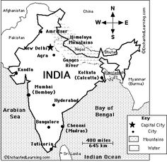 map of india showing the location of major cities and their respective roads in black and white