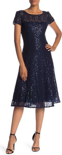 SL FASHIONS Sequin Lace Midi Dress | Nordstrom Hamster House, Coctail Dresses, Mother Of Groom Dresses, Mob Dresses, Midi Cocktail Dress, Midi Dress Party, Short Dresses Casual, Midi Short Sleeve Dress