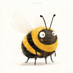 a drawing of a yellow and black bee