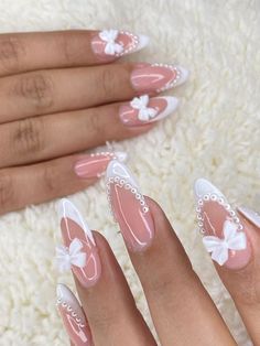 Nails With Bows On Them, Relationship Nails, Aesthetic Nail Ideas, Uñas Coquette, Nail Ideas Cute, Bow Nail Designs, Simple Toe Nails, Aesthetic Nail, Skull Nails