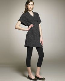 This is an example of a tunic (sweater) top (paired with leggings). A tunic is a woman's upper garment, either loose or close-fitting and extending over the hips or below. Sweater Cropped, Shoes Classic, Long Sweater, Soft Leggings, Comfy Shoes, Tunic Sweater, Shawl Collar, Bergdorf Goodman, Long Sweaters