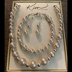 Kim Rogers Faux Pearl And Bead Necklace, Bracelet & Earring Set, New In Box. Necklace Is Approximately 15” With An Additional 3” Length Extender. From A Healthy, Smoke Free Home. Ships In 1-2 Business Days. #Giftsforher #Present #Christmas #Holiday #Gift Silver Jewelry Sets With Round Beads, Nickel-free Round Beads Party Jewelry, Elegant Adjustable Silver Beads Jewelry, Adjustable Silver Beaded Jewelry Sets, Elegant Adjustable Silver Beaded Jewelry, Adjustable Beaded Pearl Jewelry Sets, Classic Beaded Jewelry For Party, Silver Pearl Jewelry Sets With Round Beads, Silver Beaded Jewelry Sets For Formal Occasions