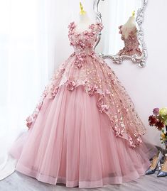 Prom Dress With Flowers, Beautiful Ball Gowns, Sweet 16 Dress, Quinceanera Dresses Pink, Long Party Dress, Dress With Flowers, 16 Dress, فستان سهرة, Fairytale Dress