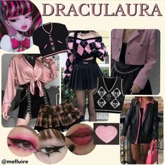 Monsterhigh Aesthetic Outfits, Draculaura Style Outfit, Monster High Themed Outfits, Draculara Inspired Fit, Draculaura Outfit Ideas, Monster High Draculaura Outfits, Scream Inspired Outfits