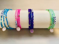 Fun arm candy stacking beaded bracelets with charms. Comes in set of 3. Colors available: PINK, GREEN, PURPLE & BLUE Green Stackable Beaded Bracelets As Gift, Stackable Green Beaded Bracelets As Gift, Trendy Faceted Beads Friendship Bracelets As Gift, Trendy Green Bracelets With Tiny Beads, Trendy Faceted Beaded Bracelets For Gifts, Green Hand Wrapped Beaded Bracelets For Everyday, Trendy Green Stretch Bracelet Stackable, Trendy Stackable Wrap Bracelet With Round Beads, Trendy Green Stackable Stretch Bracelet