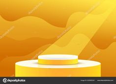 a round yellow podium with a white top on an orange background stock photo and royalty