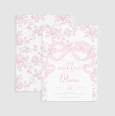 a pink and white floral birthday party card