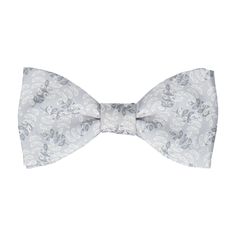 Leafy branches in crisp white and grey spread across a platinum silver bow tie. All shapes available as either pre-tied or self-tie bow ties Made in Britain. Made with 100% Polyester Satin. Dry clean only. White Bow Tie For Black-tie Events, Classic White Bow For Black Tie Occasions, Elegant White Bow Tie For Black-tie Events, White Bow Tie For Black Tie Events, Classic White Bow With Ties, Classic White Bow Ties, White Classic Bow Tie, Classic White Standard Tie Bow, Classic White Tie With Bow Tie Back