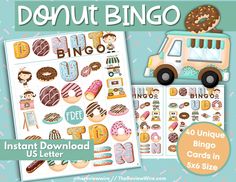 the donut bingo game is shown with an image of doughnuts on it