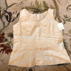 Size Large New With Tag Adorable Tank Top That Just Never Got Worn! Cream Linen Top With Buttons, Cream Linen Tops With Buttons, Classic Neutral Tops With Buttons, Elegant Tops With Button Closure In Neutral Color, Button Up Tank Top, Liz Claiborne, Button Up, Tank Top, Womens Tops