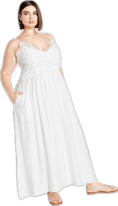 White V-neck Dresses With Delicate Straps, White Dresses With Delicate Straps And V-neck, White V-neck Dress With Delicate Straps, White Feminine Maxi Dress With Adjustable Straps, Plus Size Maxi Dress, Plus Size Maxi, Plus Size Maxi Dresses, City Chic, Plus Size Dresses