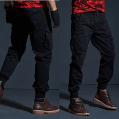 Men’s Tactical Cargo Joggers - Helsey Quintoe Black Cargo Jeans For Outdoor Activities, Casual Black Cargo Jeans For Outdoor Activities, Hip Hop Style Cotton Cargo Jeans For Outdoor, Outdoor Cotton Cargo Joggers, Cotton Joggers With Multiple Pockets For Outdoor, Cotton Joggers With Multiple Pockets, Outdoor Cotton Joggers With Multiple Pockets, Hip Hop Cargo Jeans With Multiple Pockets For Outdoor, Cotton Techwear Joggers With Cargo Style