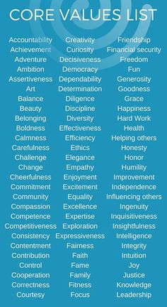 the core value list is shown in blue