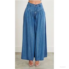 100% Tencel Wide Leg Super Cute Pleated Satin Dress, Yoke Design, Chambray Pants, Chambray Fabric, Wide Leg Palazzo Pants, Bohemian Maxi Dress, Stage Costume, Swimwear Dress, Wide Jeans