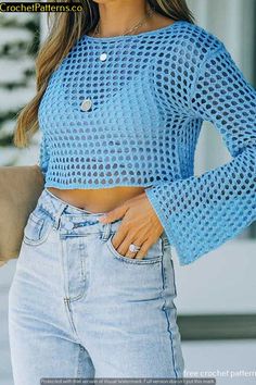 crochet top pattern Y2k Crochet, Blouse Ideas, Beach T Shirt, Clothes Crochet, Casual Wear Women, Women Y2k, Summer Crop Tops, Long Sleeve Knit Sweaters, Crochet Top Pattern