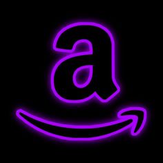 the letter a is illuminated in purple neon light with an amazon logo on it's left side