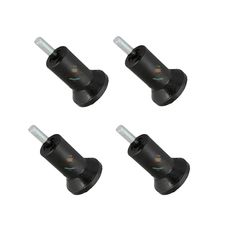 four black plastic screws on white background