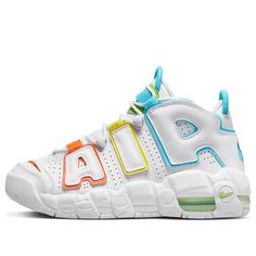 FJ4624-100 Rainbow Nikes, Nike Uptempo, Nike App, Nike Air More Uptempo, Nike Air More, Rainbow Shoes, European Shoes, Nice Jewelry, Xmas List