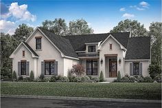 this is an artist's rendering of the front elevation of these country home plans