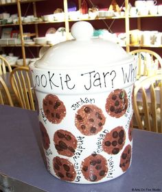 a cookie jar is sitting on a table