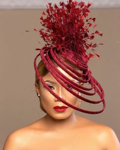 Luxury Fitted Red Fascinator, Luxury Avant-garde Party Fascinator, Red Feathered Fascinator, Luxury Flower-shaped Fascinator For Wedding, Luxury Flower-shaped Women's Fascinator, Classy Hats, Luxury Closets Design