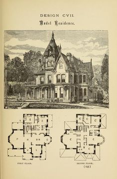 an old house is shown with plans for the front and rear floors, and second story