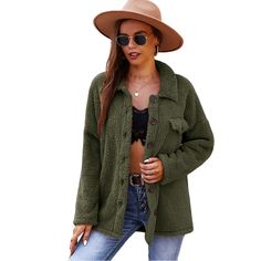 Green Plush Button Warm Jacket Coat Fall Winter Jacket, Cozy Coats, Trendy Jackets, Green Coat, Warm Jacket, Winter Coats Jackets, Jacket Coat, Stay Warm, All Seasons