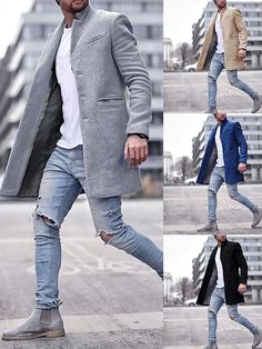 Men's Trench Coat Overcoat Daily Work Winter Long Coat Notch lapel collar Regular Fit Warm Jacket Long Sleeve Solid Colored Classic Style Gray Khaki Black Mens Wool Overcoat, Graphic Cartoon, Mens Overcoat, Winter Overcoat, Men's Trench Coat, Fall Cardigan, Sweatshirt Graphic, Long Winter Coats, Wool Overcoat