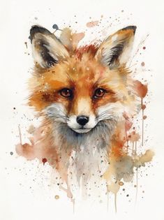 a watercolor painting of a fox's face