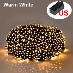 warm white led christmas lights with us plugs on the side and an image of a light