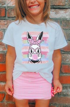 Cute little girls t-shirt. Features a cool bunny rabbit blowing a bubblegum bubble.  Toddler and youth sizes available.  All shirts are unisex fit and run true to unisex sizing. Bubblegum Bubble, Bunny Girls, Distressed Tee, Girls Graphic Tee, Matching Tees, Girls T Shirt, Chewing Gum, Trendy Collection