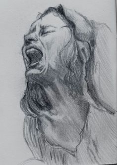 a drawing of a man with his mouth open