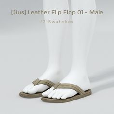 a pair of white feet with brown sandals on top of each other and the words, just leather flip flop 01 - male 12 swatches