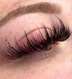 Lashes With Rhinestones, Pink Eyelashes Extensions, White Lashes Extensions, Colourful Lashes, Pink Eyelashes, Coloured Eyelash Extensions