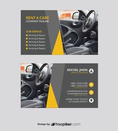 a car service business card template with an image of the interior and driver's seat