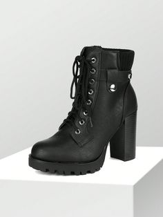 Black Fashionable Collar   Plain Combat Boots,Classic Boots Embellished   Women Shoes Fall Boots Heels, Healed Boots, Heeled Combat Boots, How To Wear Ankle Boots, Style Moodboard, Black Combat Boots, Alternative Style, Pointed Toe Boots, Classic Boots