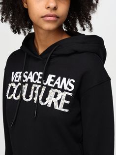 Sweatshirt VERSACE JEANS COUTURE Woman color Black Versace Sweatshirt, Black Tie Dye, Black Activewear, Tie Dye Sweatshirt, Black Sweatshirt, Style Hoodie, Cotton Bottoms, Italian Fashion Designers, Versace Jeans Couture