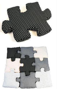 four pieces of puzzle sitting on top of each other