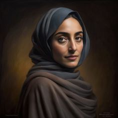 a painting of a woman wearing a shawl and looking at the camera with an intense look on her face