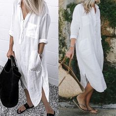 ZANZEA Women Long Sleeve Button Up Shirt Dress Kaftan Loose Baggy Oversized NEW Shirts & Tops Ankle Skirt, Side Split Dress, Shirt Collar Styles, Laundry Guide, Collared Shirt Dress, Dress Occasion, Dress Sleeve Styles, Cotton Shirt Dress, Simple Shirts