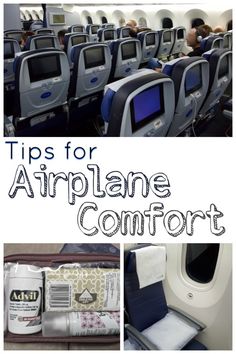 an airplane seat with the words tips for airline comfort on it and pictures of seats