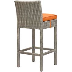 an outdoor wicker bar stool with a cushion on the seat and backrests