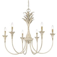 a white chandelier with five lights hanging from it's center and four arms